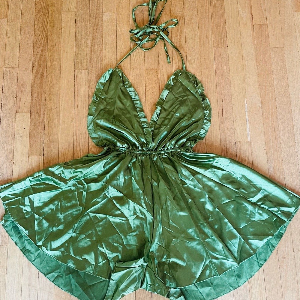 Green Satin Halter Romper
